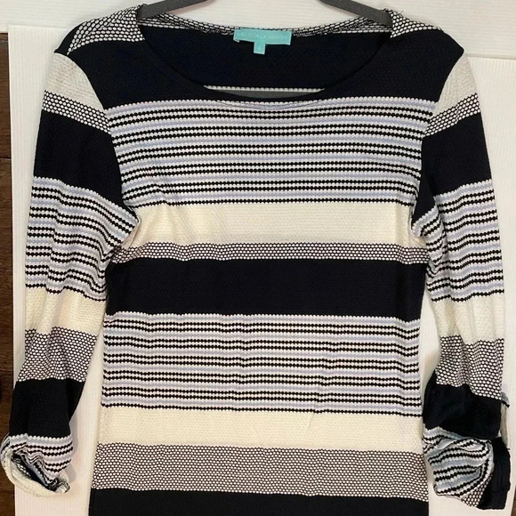 3 FOR $15 Melissa Odabash Blue Maddie Striped Long Sleeve Dress Size L - Picture 3 of 6